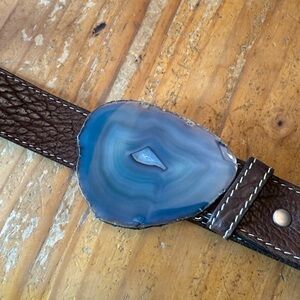 Brown Leather Belt with Agate Buckle size large